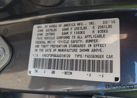 2010 Honda Accord Exl z USA, uszkodzony, nr VIN 1HGCP3F84AA018120